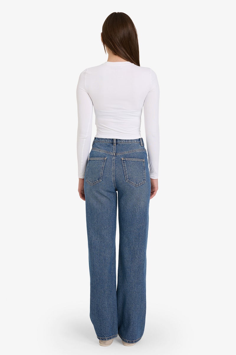 DeFacto Blue Woman 90's Wide Leg High Waist Straight Leg Jeans Casual - Image 5